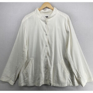 EILEEN FISHER Jacket 2X Stretch Linen Viscose Canvas Mandarin Button Front White